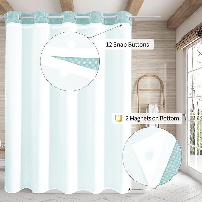 MitoVilla Teal Long Shower Curtain Liner Set 72 x 80, No Hooks Needed 80 inch - Image 2