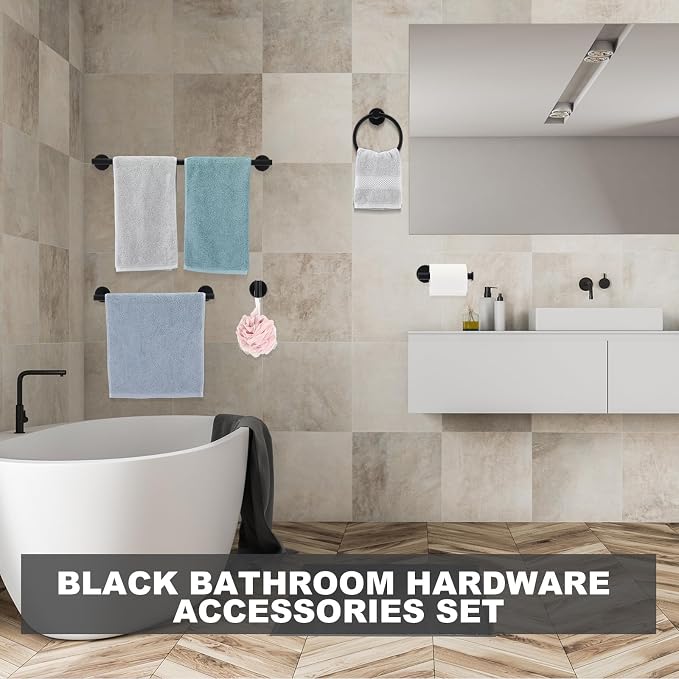 Gisafai 25 Pcs Bathroom Hardware Set, 23.6 Inch Brushed Towel Bar Ring Toilet - Image 7