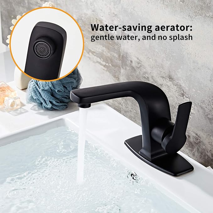Modern Black Bathroom Faucet, Single Handle Commercial Bathroom Sink Faucet - Image 2