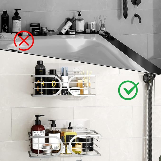 Shower Caddy No Drill Adhesive Wall Mounted SUS304 Stainless Steel Durable - Image 2