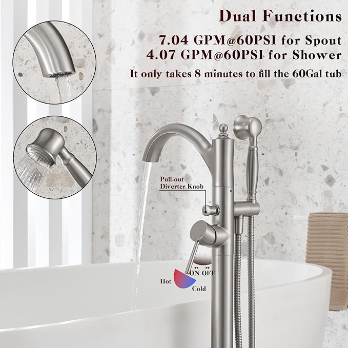 Freestanding Tub Faucets, Classic Freestanding Bathtub Faucet - Image 4