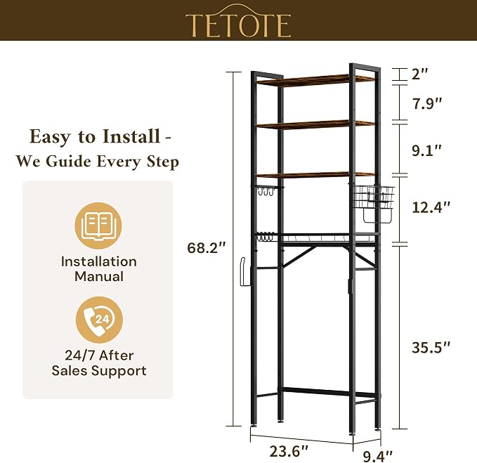 TETOTE Over Toilet Bathroom Organizer, 4-Tier Bathroom Over The Toilet Storage - Image 2