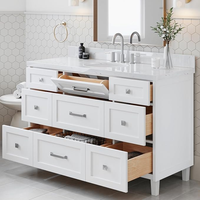 ARIEL Monroe 54 inch Bathroom Vanity Without Sink in White, Bathroom Base - Image 4
