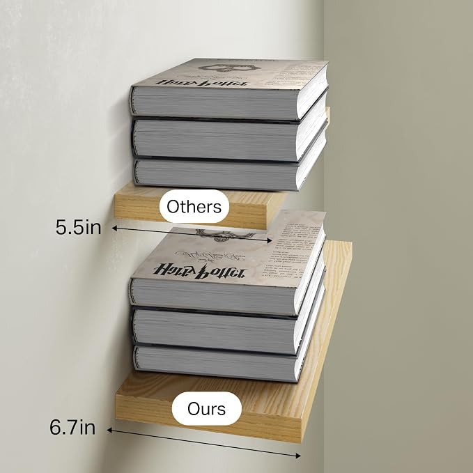 BAYKA Floating Shelves for Wall, 22.5 inches Wall Mounted Rustic Wood Shelves - Image 3