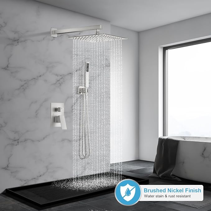 Shower Faucet Set Bathroom Square Rain Shower Head and Handle Set, Wall Mounted - Image 3