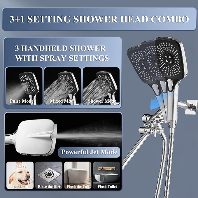 12 Inch Rain Shower Head with Handheld Spray Combo and Extention Arm, High - Image 5