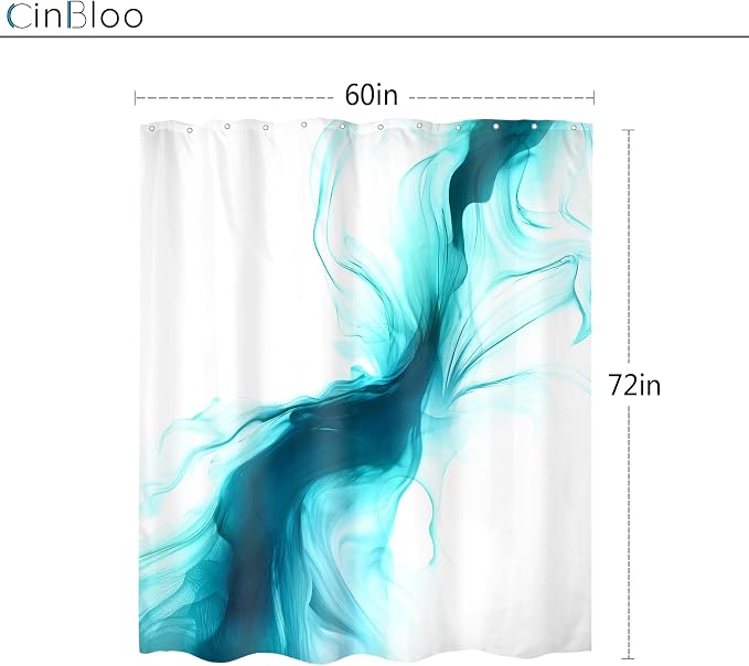 Cinbloo Teal Turquoise Aqua 60Wx72H Shower Curtain Abstract Modern Ombre Marble - Image 5