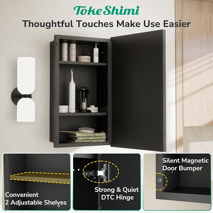TokeShimi 48x30 Medicine Cabinet Mirror Bathroom Vanity Black Metal Framed - Image 7