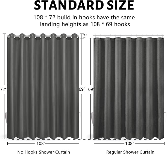 Furlinic No Hook Extra Wide Shower Curtain, Polyester Fabric Shower Curtain - Image 6