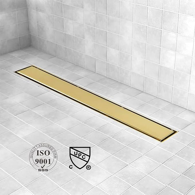 Linear Shower Drain, 18 inch Gold Drain - Image 2