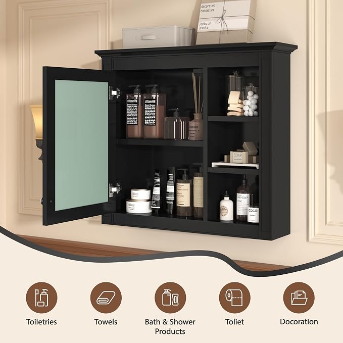 30'' x 28'' Black Medicine Cabinet, Wall Mounted Bathroom Storage Cabinet - Image 6