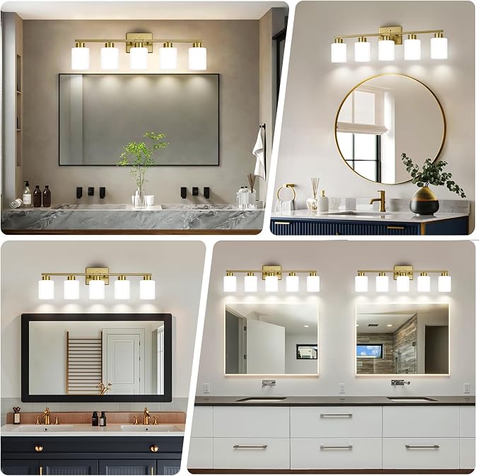 Brushed Gold Bathroom Light Fixtures, 5-Light Modern Vanity Light Over Mirror - Image 3