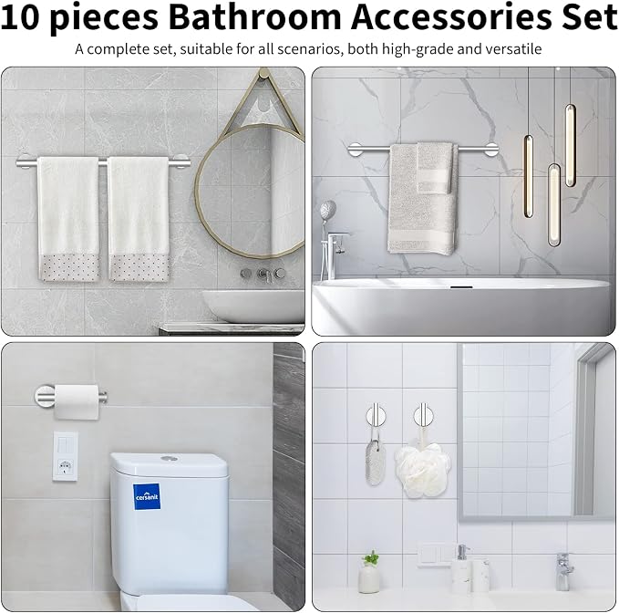 Newfun 10Pcs Brushed Nickel Bathroom Hardware Set - Image 7