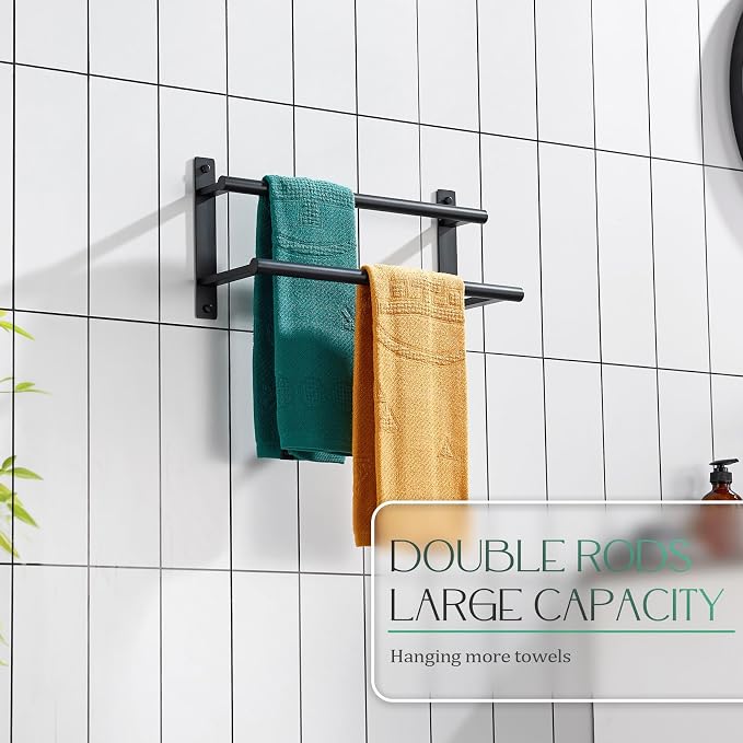 KOKOSIRI 16 Inch Double Towel Bar Bath Towel Racks Bathroom Towel Holder Towel - Image 5