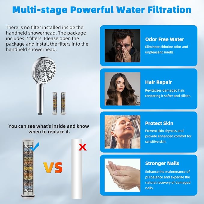 Hibbent Upgraded 5-spray 13'' Dual Filtered Rainfall Shower Head Combo - Image 4