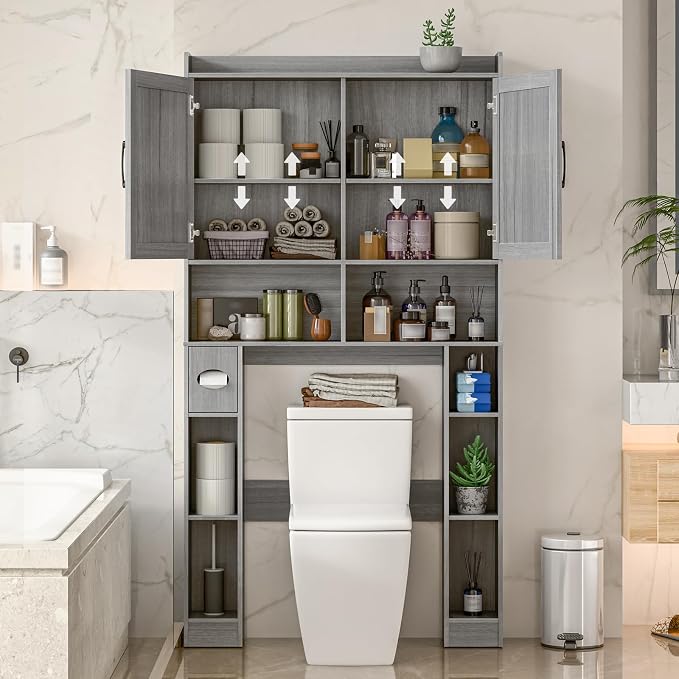 Over The Toilet Storage Cabinet, Farmhouse Toilet Cabinet Rack - Image 4