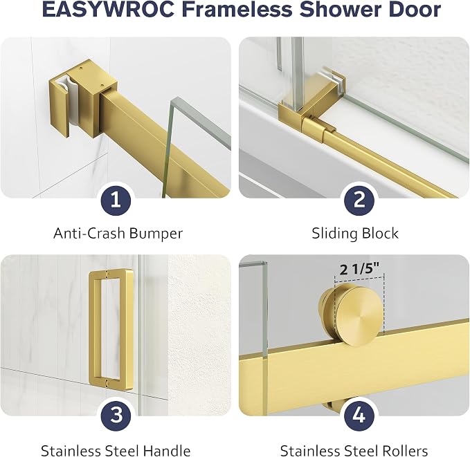 Frameless Shower Door, 43-48" W x 76" H Sliding Glass Shower Door, 1/4''(6mm - Image 9