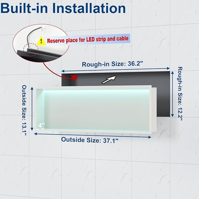 RGB LED Light Shower Niche, Waterproof No Tile Needed Wall Niche - Image 3