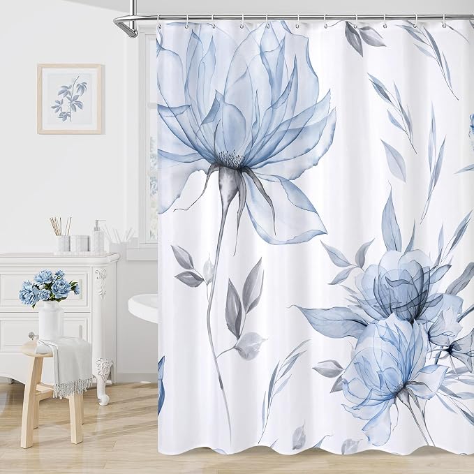 Long Boho Watercolor Floral Shower Curtain 72 x 78, Artistic 78 Inch Long by Decorateyourhome