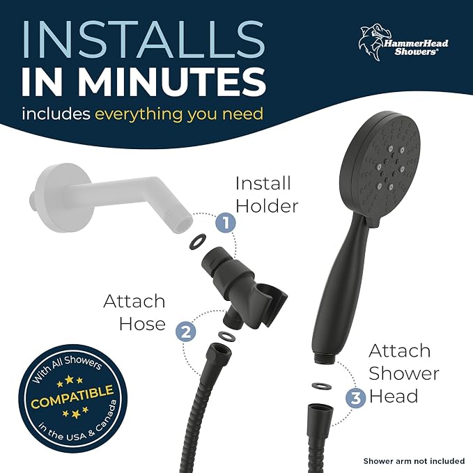 HammerHead Showers® Solid Metal 3-Spray Handheld Shower Head - Image 7
