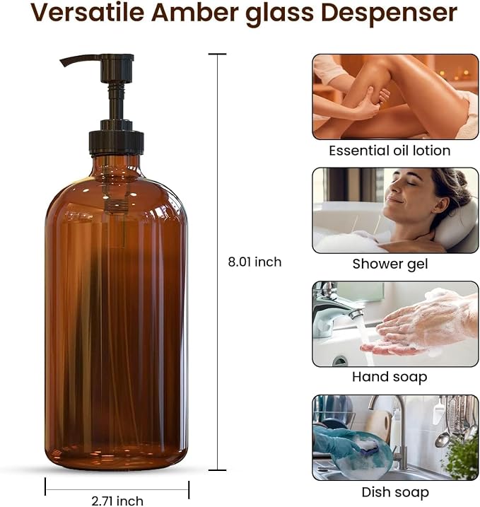 16 OZ Amber Glass Soap Dispenser - Image 3