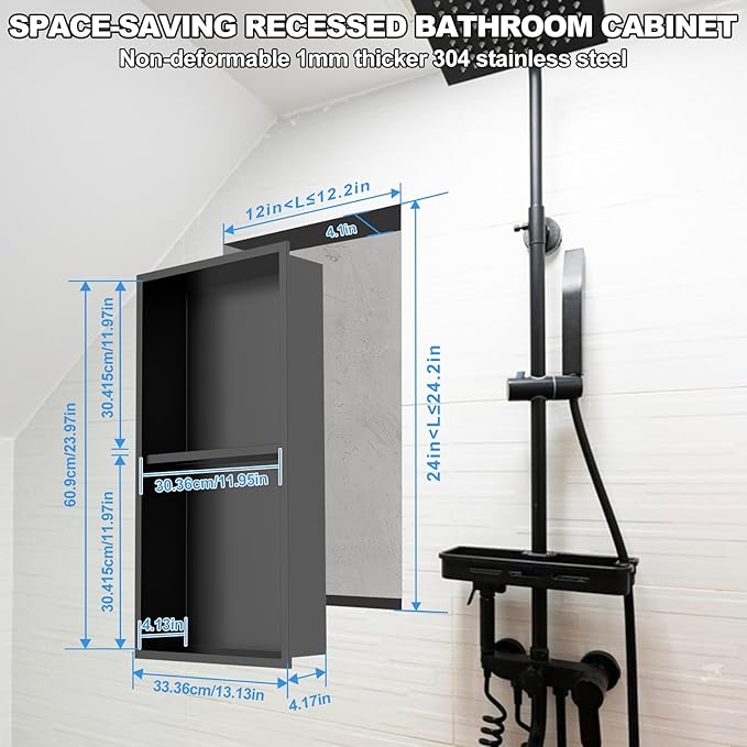 304 Stainless Steel Shower Niche Insert-24 x 12" No Tile Needed Bathroom Niche - Image 2