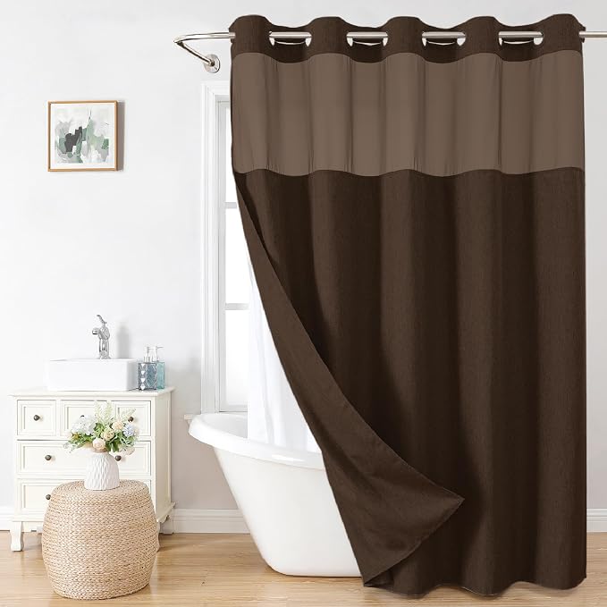 No Hooks Needed Linen Textured Shower Curtain by EACHOPE