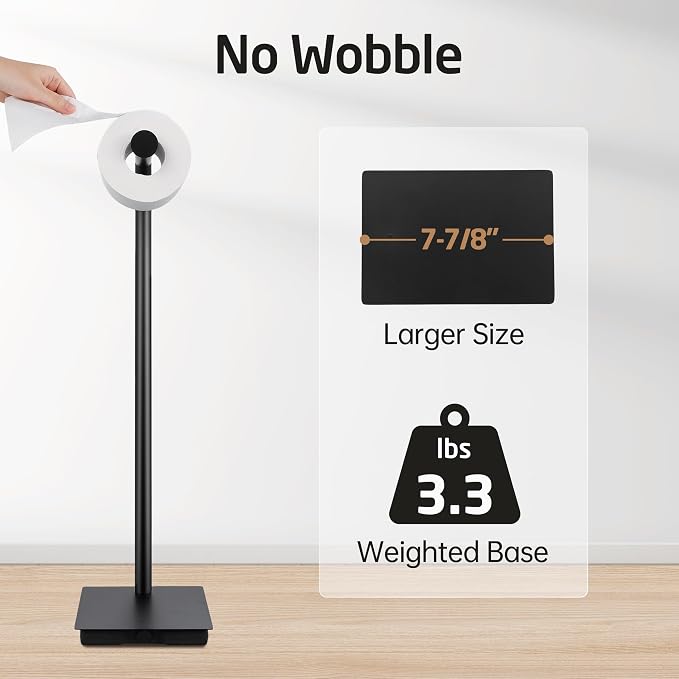 KES Black Toilet Paper Holder Stand Bathroom Freestanding Toilet Tissue Paper - Image 2