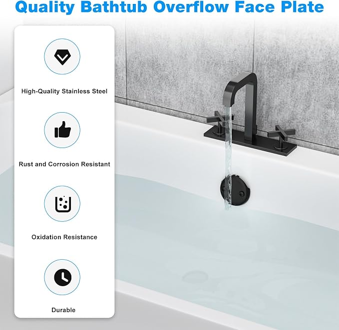 Tub Drain Overflow Cover Black- 3-1/8" Two Hole Bathtub Drain Overflow Cover - Image 6