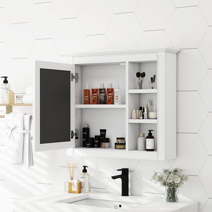 30'' x 28'' White Medicine Cabinet, Wall Mounted Bathroom Storage Cabinet - Image 3