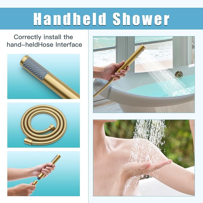 Floor Mount Bathtub Faucet，Freestanding Tub Faucet ，High Flow Dual Function 360 - Image 4
