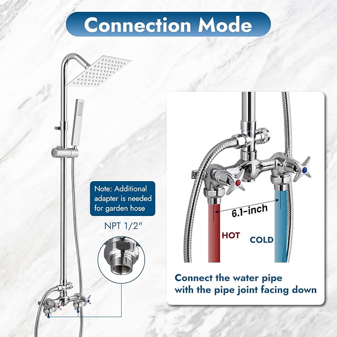 Wall Mount Outdoor Shower Kit Polish Chrome 6" Square Rainfall Shower Head - Image 4