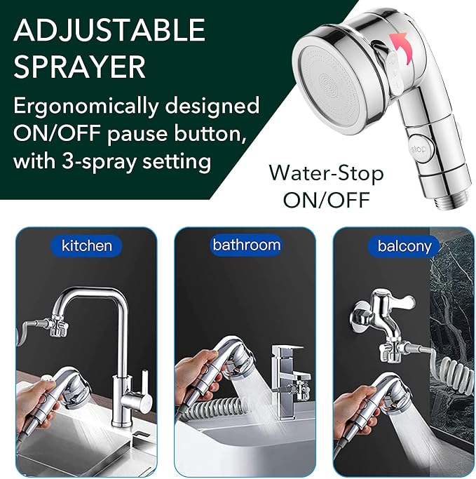 Sink Faucet Sprayer Attachment Set, Kitchen Bathroom Pet Bathing Shower Head - Image 6