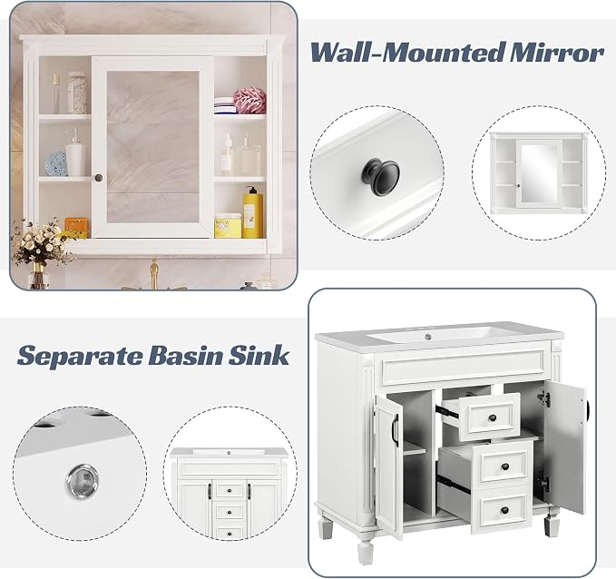 Merax 36" Bathroom Vanity with Sink, 36 inch Bathroom Vanity Storage Cabinet - Image 5