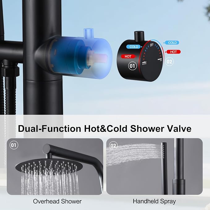 RBROHANT Freestanding Outdoor Shower Black, 316 Marine Grade Stainless Steel - Image 5