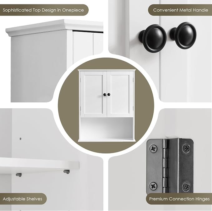 Bathroom Wall Cabinet, Hanging Cabinet Over Toilet Storage Adjustable Shelves - Image 4