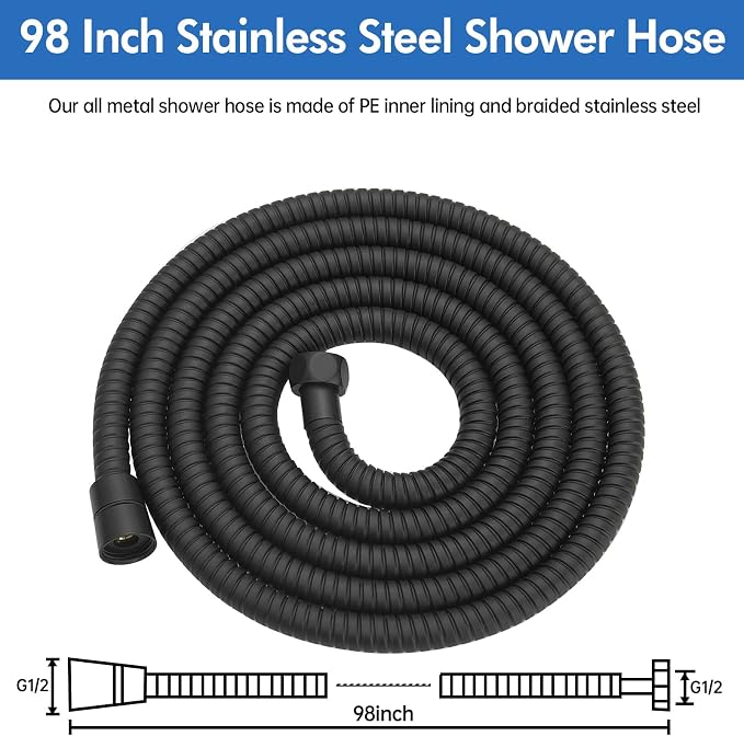 RUMOSE 98 inches Shower Hose Shower Head Extension Hose Extra Long Stainless - Image 6
