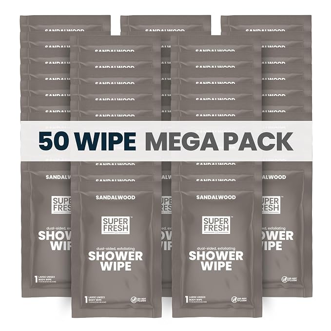 Super Fresh Shower Wipes Large Sandalwood Body Wipes by SuperFreshCo
