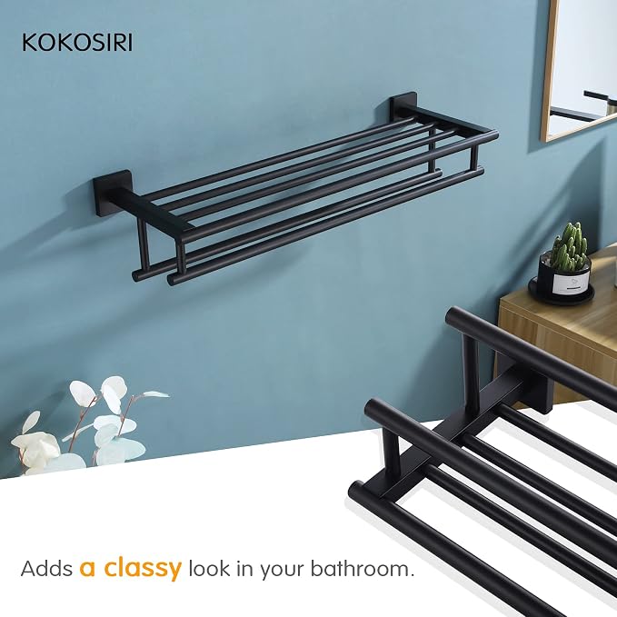 KOKOSIRI Bath Towel Rack with Double Towel Bars Bathroom Towel Shelf 20 Inch - Image 5