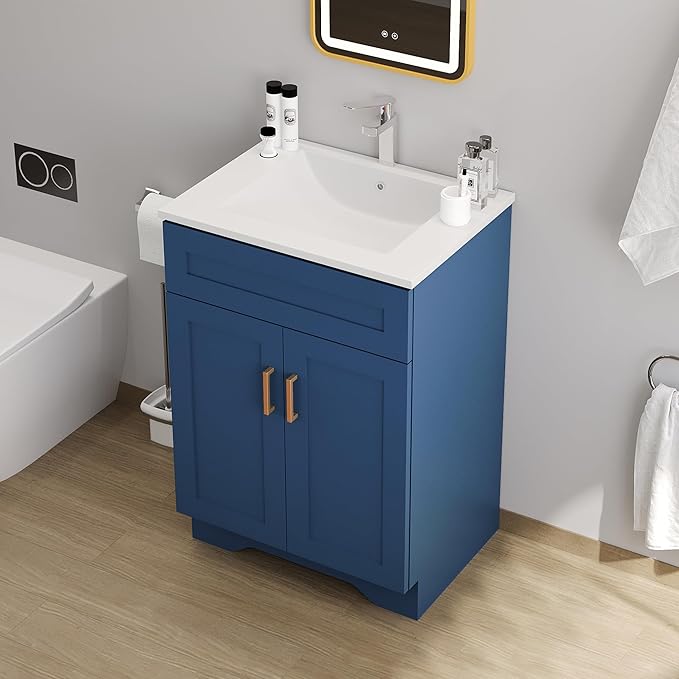 24" Bathroom Vanity with Ceramic Sink, Freestanding Modern Wooden Soft-Close - Image 6
