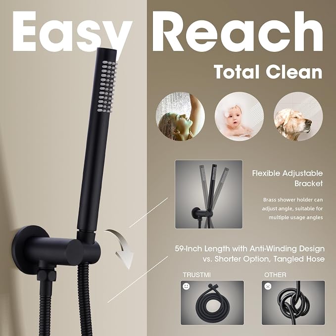 TRUSTMI 12 inch Round Bathroom Luxury Rain Mixer Combo Set Wall Mounted - Image 3
