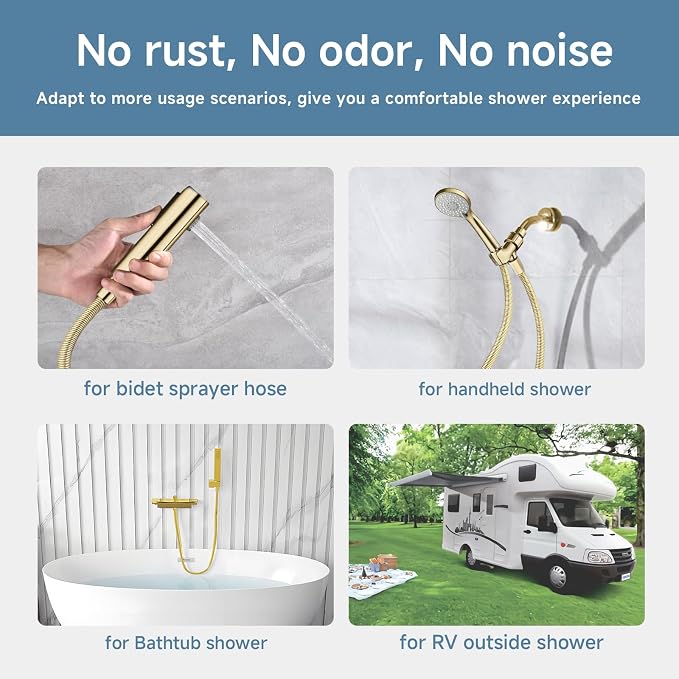 59 Inches Shower Hose Replacement Gold 304 Stainless Steel Handheld Shower Head - Image 6