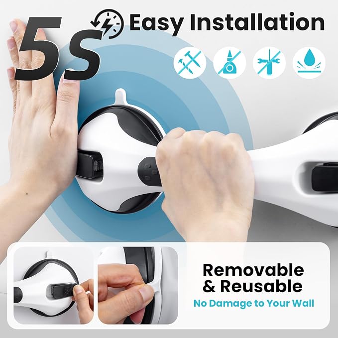 TAILI Shower Handles for Elderly Suction, 2 Pack 12 Inch Shower Grab Bars for - Image 4