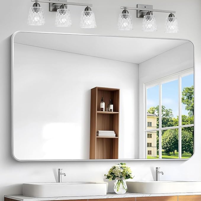 BONEWEI Silver Bathroom Mirror, 60x40 inch Wall Mirror by BONEWEI