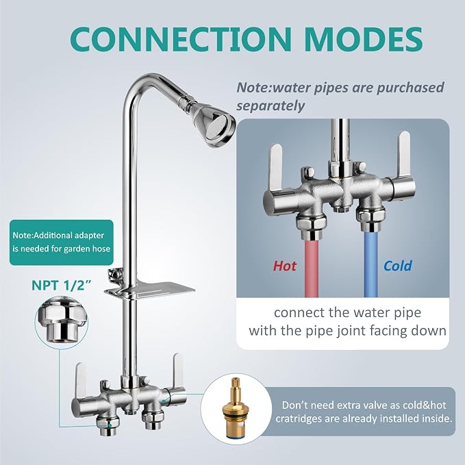 Aolemi Outdoor Shower Fixtures, Outdoor Shower Kit Faucet System 3 Inch Center - Image 7