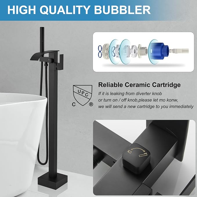 RUMOSE Tub Filler Freestanding Bathtub Faucet Matte Black Floor Mount Tub - Image 4