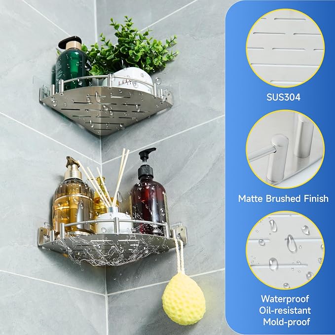 Bathroom Corner Shelf, 304 Stainless Steel, Integrated molding, High Weight - Image 6