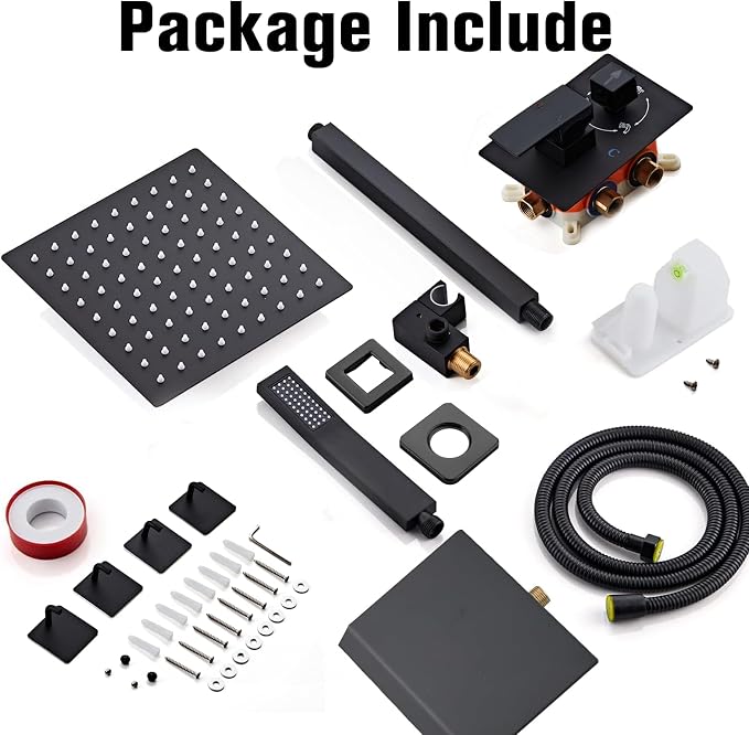 12 Inch Ceiling Mount Shower System Matte Black Rain Mixer Shower Combo Set - Image 4