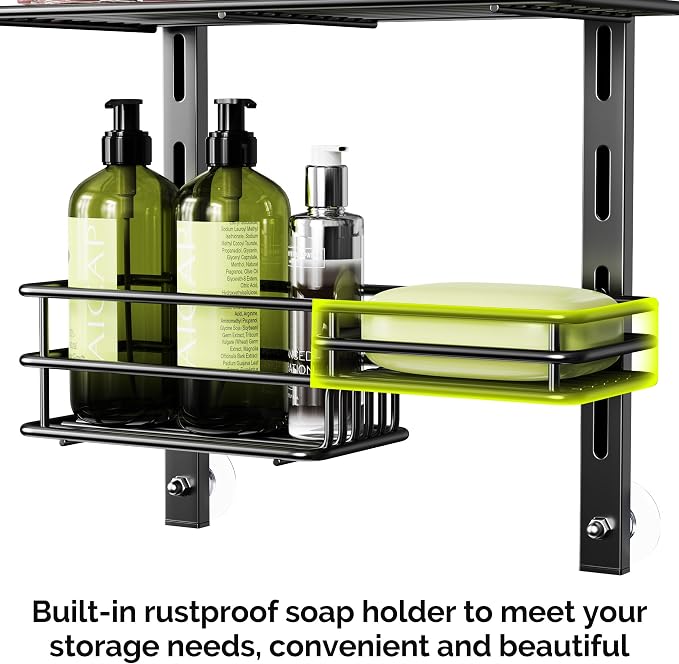 Orimade Over The Door Shower Caddy Adjustable 4 Tier Black, Bathroom Hanging - Image 4