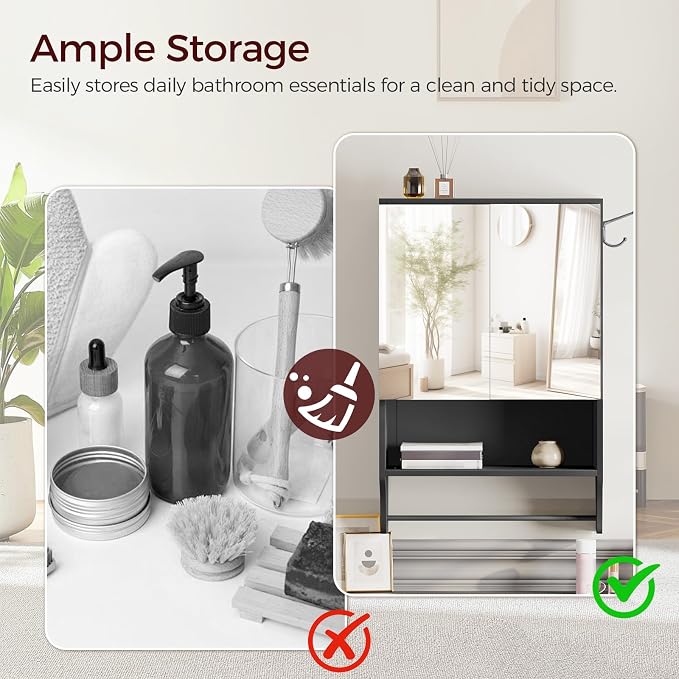 Bathroom Wall Cabinet with Mirror, Medicine Cabinet with 2 Door and Adjustable - Image 7